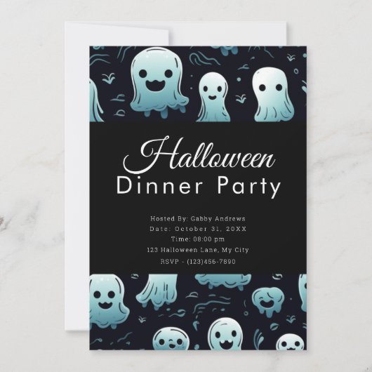 Invitation Super Cute Blue Ghosts Diner d'Halloween (Devant)