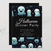 Invitation Super Cute Blue Ghosts Diner d'Halloween (Devant / Derrière)