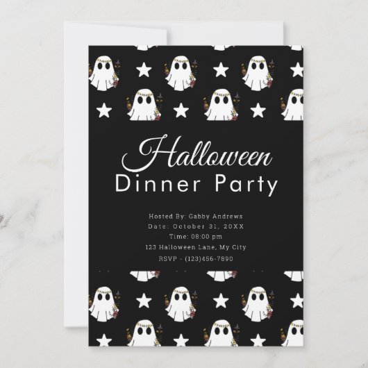 Invitation Super Cute Ghosts & Stars Dîner Halloween (Devant)