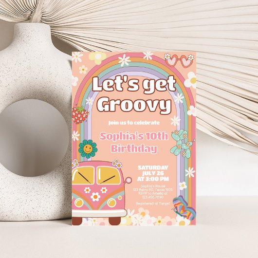 Invitation Super Daisy Rainbow fête d'anniversaire