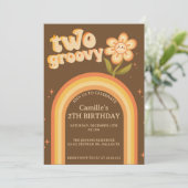 Invitation Super deux boho daisy arc-en-ciel anniversaire (Debout devant)