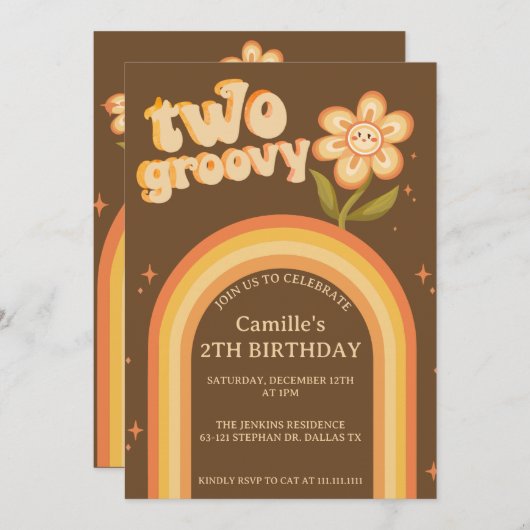 Invitation Super deux boho daisy arc-en-ciel anniversaire (Devant / Derrière)