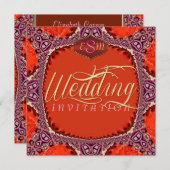 Invitation Super Diva Bohemian Rose Orange Mariage (Devant / Derrière)
