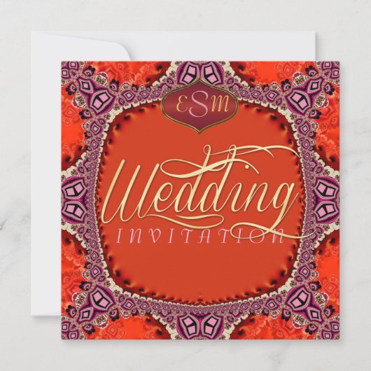 Invitation Super Diva Bohemian Rose Orange Mariage (Devant)