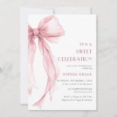 Invitation Super Elegant Coquette Rose Bow Girl Anniversaire (Devant)