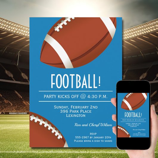Invitation Super Fan Football Jeu Blue Party