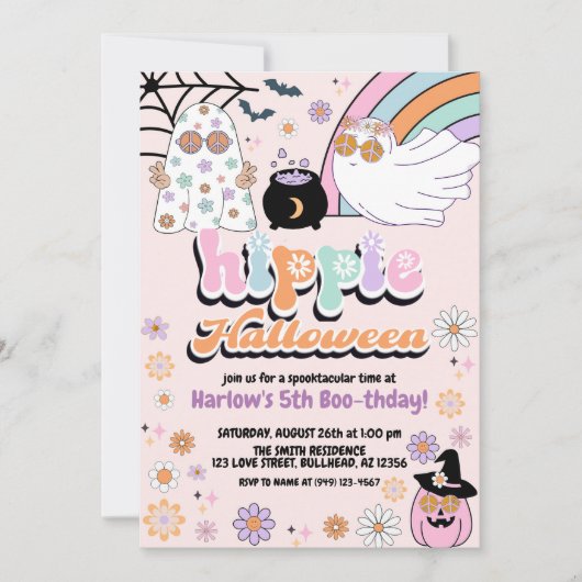 Invitation Super Fantôme Hippie Halloween Anniversaire (Devant)