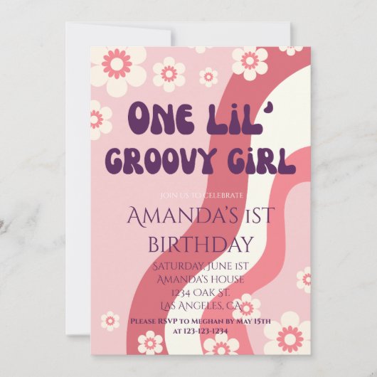 Invitation Super fille 1er Anniversaire Thème Rose Retro Dais (Devant)