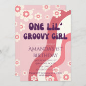 Invitation Super fille 1er Anniversaire Thème Rose Retro Dais (Devant / Derrière)