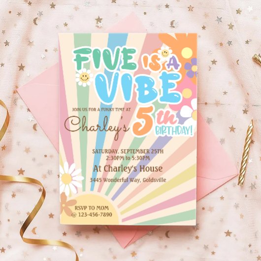 Invitation Super Five est un Vibe Retro Sunshine 5e anniversa