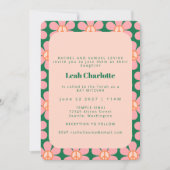 Invitation Super Fleur Retro Peace Pink Green Bat mitzvah (Devant)