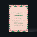 Invitation Super Fleur Retro Peace Pink Green Bat mitzvah<br><div class="desc">Invitation de Bat mitzvah super Retro Flower Peace rose et vert</div>