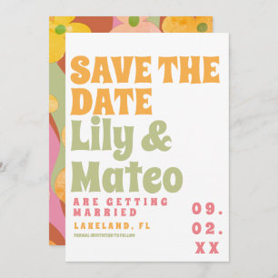 Invitation Super Floral 80s Retro Vintage Enregistrer la date