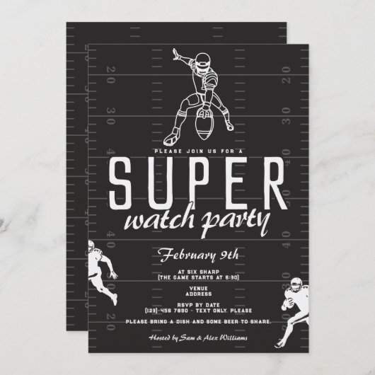 Invitation Super Football Game Day Sports Watch Party (Devant / Derrière)