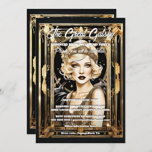 Invitation Super gatsby thème flapper fille blonde 1920 (Devant / Derrière)
