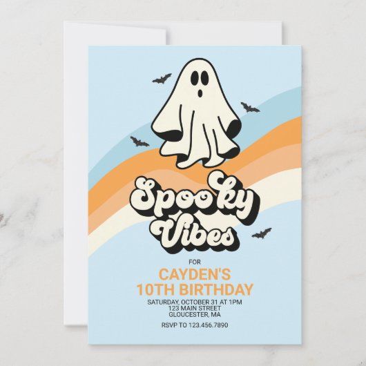 Invitation super Ghost retro Halloween Éffrayant Vibes Bleues (Devant)