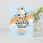 Invitation super Ghost retro Halloween Éffrayant Vibes Bleues (Debout devant)