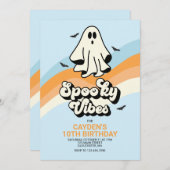 Invitation super Ghost retro Halloween Éffrayant Vibes Bleues (Devant / Derrière)