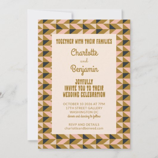 Invitation Super Gold All-in-One Retro Art Déco Mariage (Devant)
