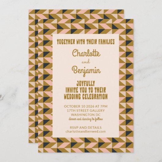 Invitation Super Gold All-in-One Retro Art Déco Mariage (Devant / Derrière)