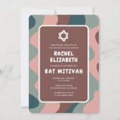 Invitation Super Green Waves Star David Bat mitzvah personnal (Devant)