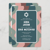 Invitation Super Green Waves Star de David Custom Bar Mitzvah (Devant / Derrière)