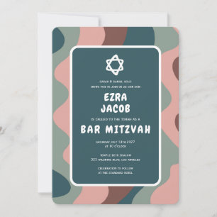 Invitation Super Green Waves Star de David Custom Bar Mitzvah