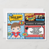Invitation Super Hero 1er anniversaire Superhero Comics Party (Devant)