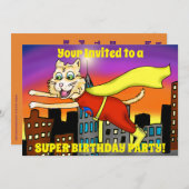 Invitation Super Hero Cat Party (Devant / Derrière)