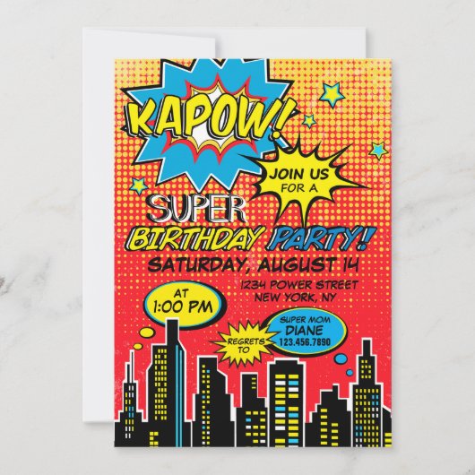Invitation Super Hero Comic Book Anniversaire (Devant)