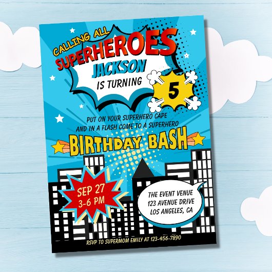 Invitation Super Hero Comic Style de livre Boy Anniversaire B