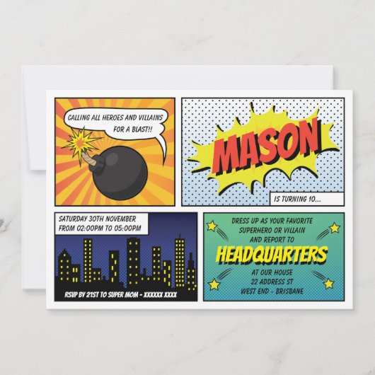 Invitation Super Heroes and Villains Fête d'anniversaire des  (Devant)