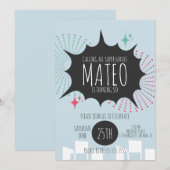 Invitation Super Héros Comic Speech Bubbles City Anniversaire (Devant / Derrière)