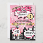 Invitation Super Héros Comic Style de livre Fille Anniversair (Devant)