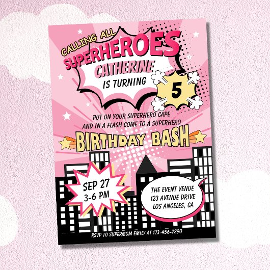 Invitation Super Héros Comic Style de livre Fille Anniversair
