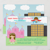 Invitation Super Héros et Princess Twins (Devant / Derrière)