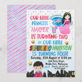 Invitation Super héros et princesse communs Birthday (Devant / Derrière)