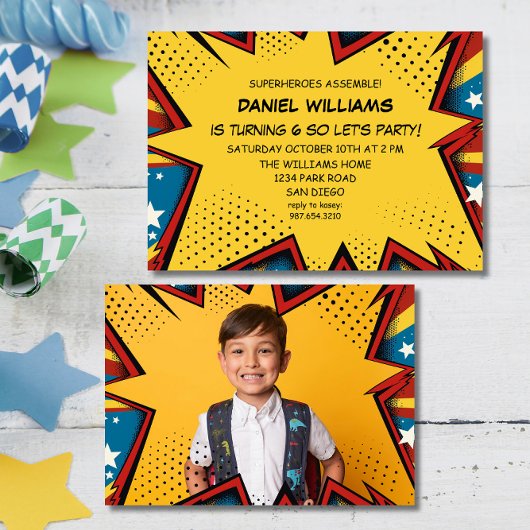 Invitation Super-héros Rassemblement Pop Art Anniversaire Gar