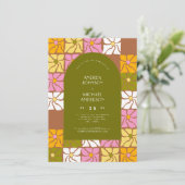 Invitation Super Hippie Floral Boho Arch les années 70 Mariag (Debout devant)