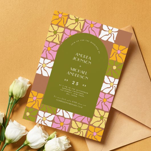 Invitation Super Hippie Floral Boho Arch les années 70 Mariag