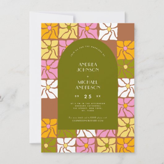 Invitation Super Hippie Floral Boho Arch QR Code Mariage (Devant)