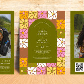 Invitation Super Hippie Floral Boho Arch QR Code Mariage