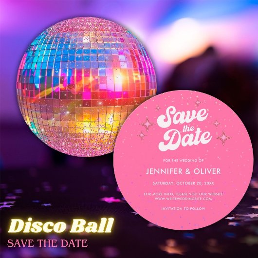 Invitation Super Hot Pink Disco Ball Wedding Enregistrer la d