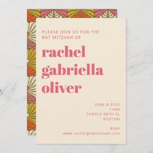 Invitation Super les années 70 Vintage rose orange Bat mitzva