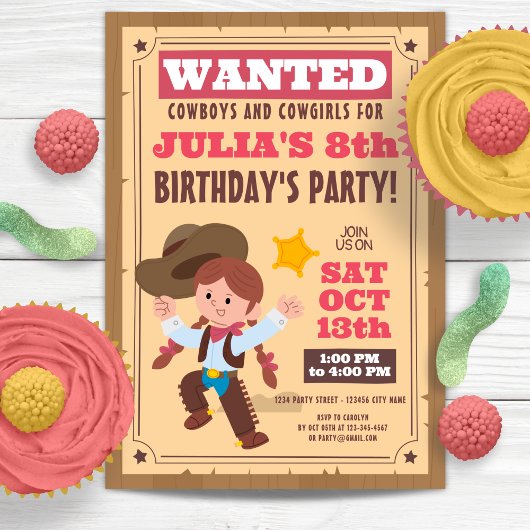 Invitation Super mignonne Cowgirl fête d'anniversaire