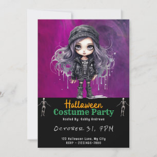 Invitation Super Mignonne Fille Gothique Noire Halloween