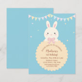 Invitation Super mignonne Kawaii Rabbit Baby Anniversaire de (Devant / Derrière)