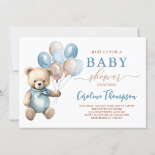 Invitation Super mignonne ours en peluche Boy Blue Pastel Bab