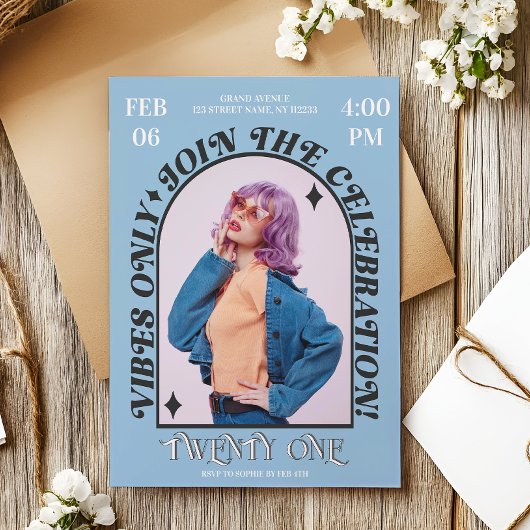 Invitation Super Moderne Retro Arch Photo Anniversaire