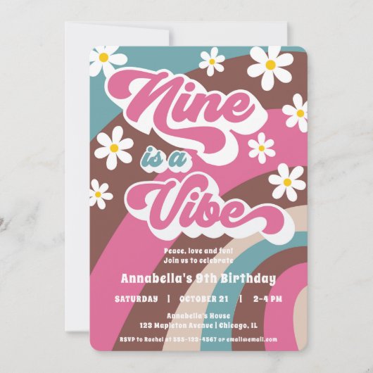 Invitation Super Nine est Vibe rose turquoise fille 9e annive (Devant)
